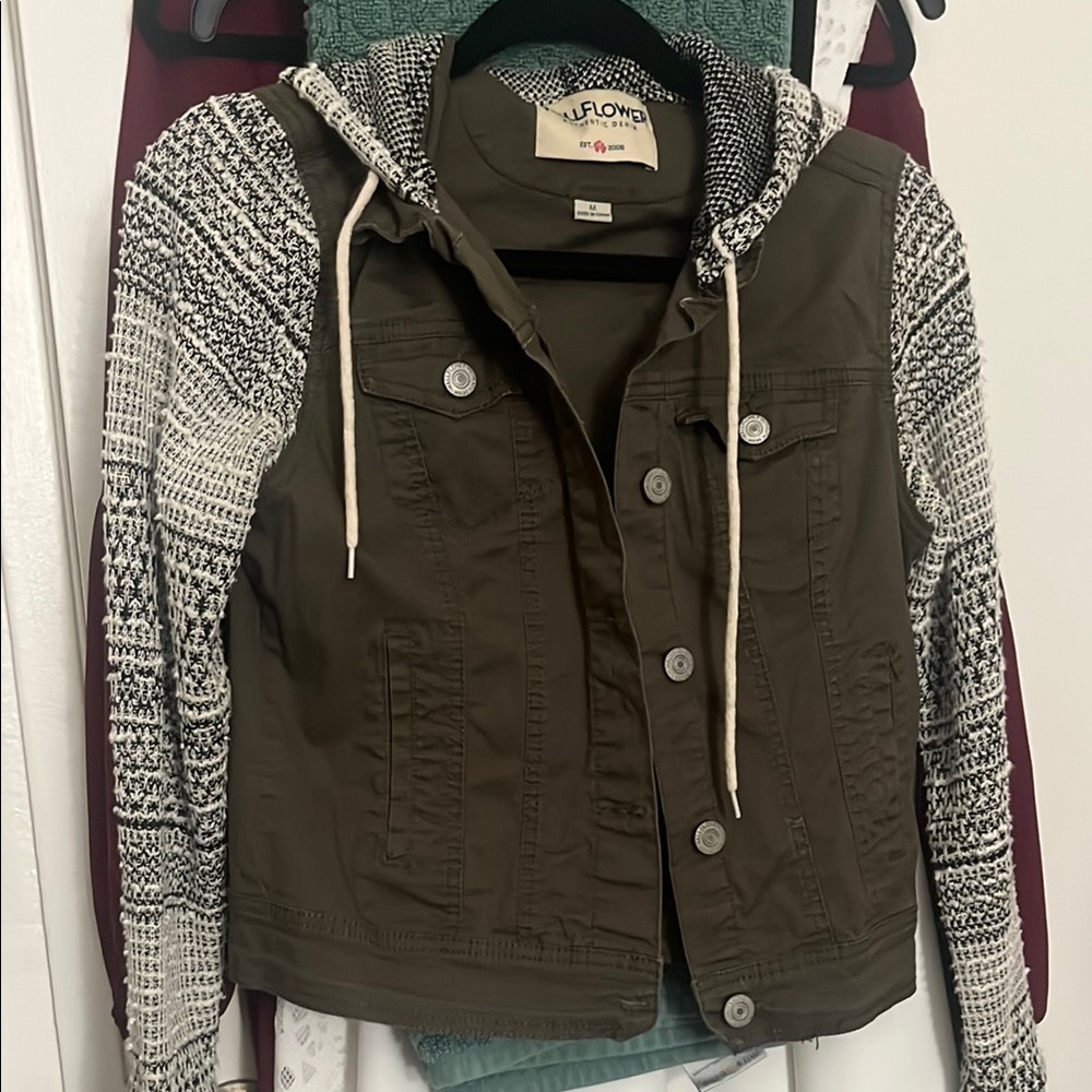 Wildflower Olive Green Jacket with Knit Sleeves